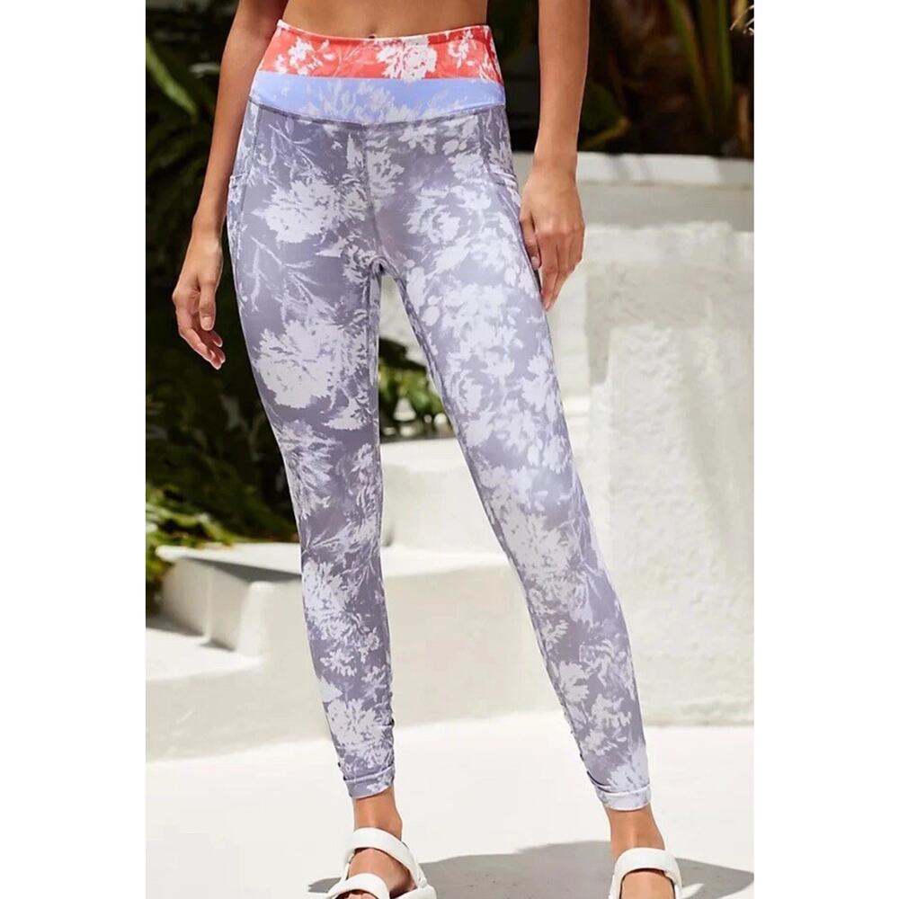 Free People Movement Wave Rider Twilight Yoga Pilates Leggings XS Gray Tie dye